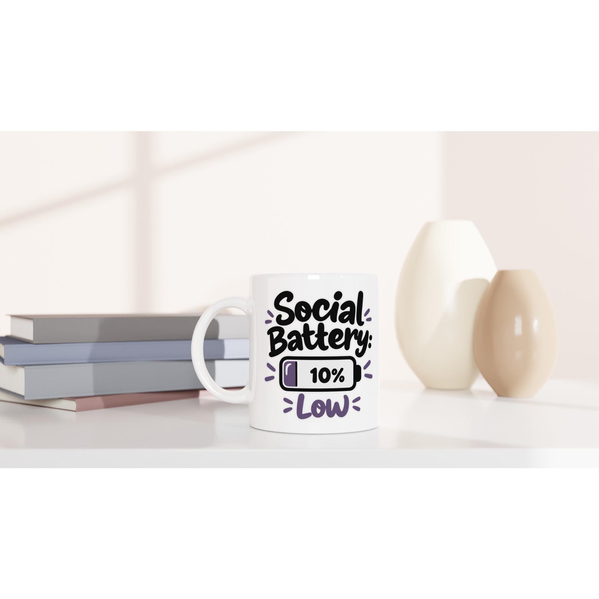 Social Battery Low Mug with Funny Battery Icon for Introverts Who Need Space | Etsy product mockup