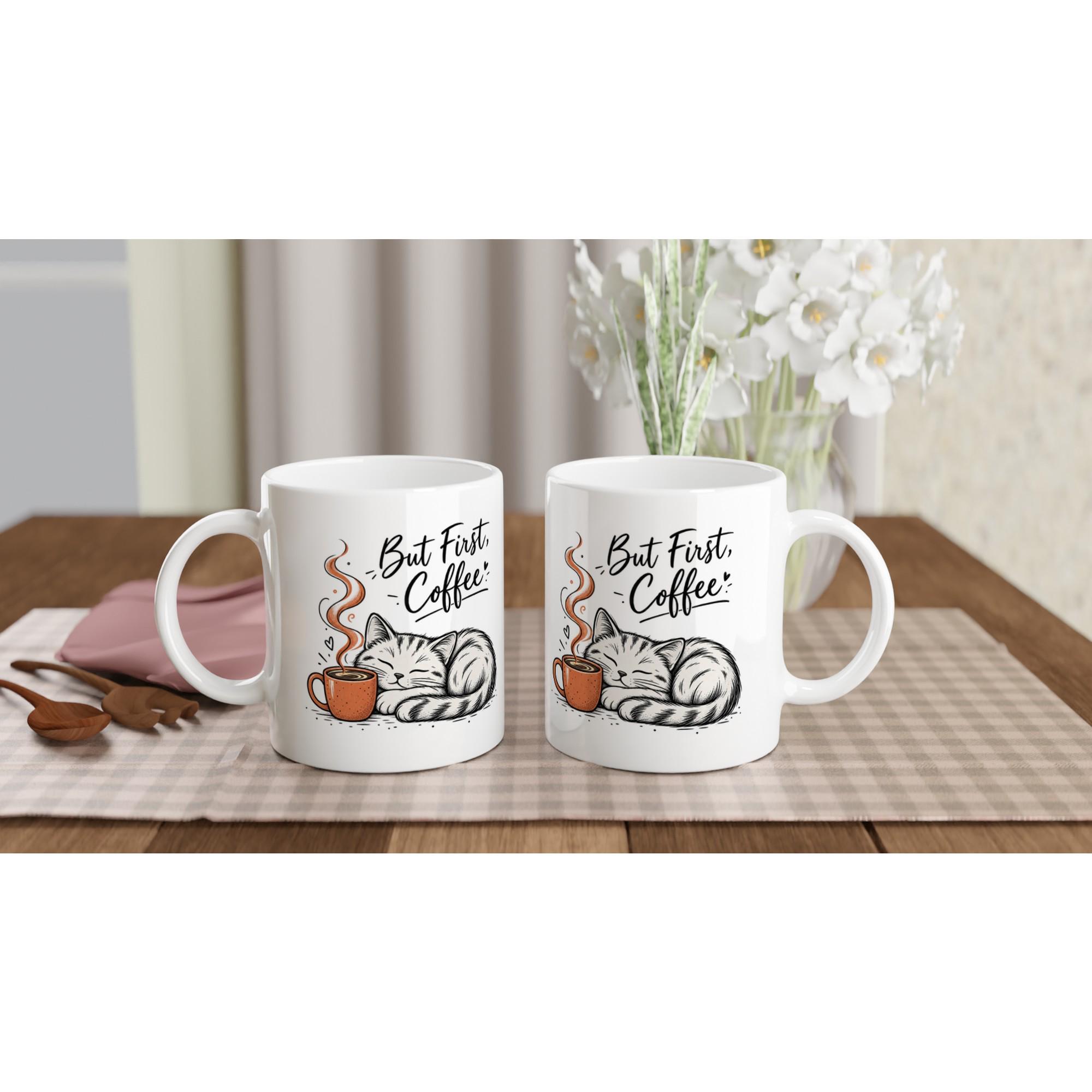 But First Coffee Mug, Cute Sleepy Cat Mug, Funny Coffee Lover Gift, Cat Lover Mug Minimalist Line Art Mug, Cute Cat Coffee Cup, Gift for Her | Etsy product mockup