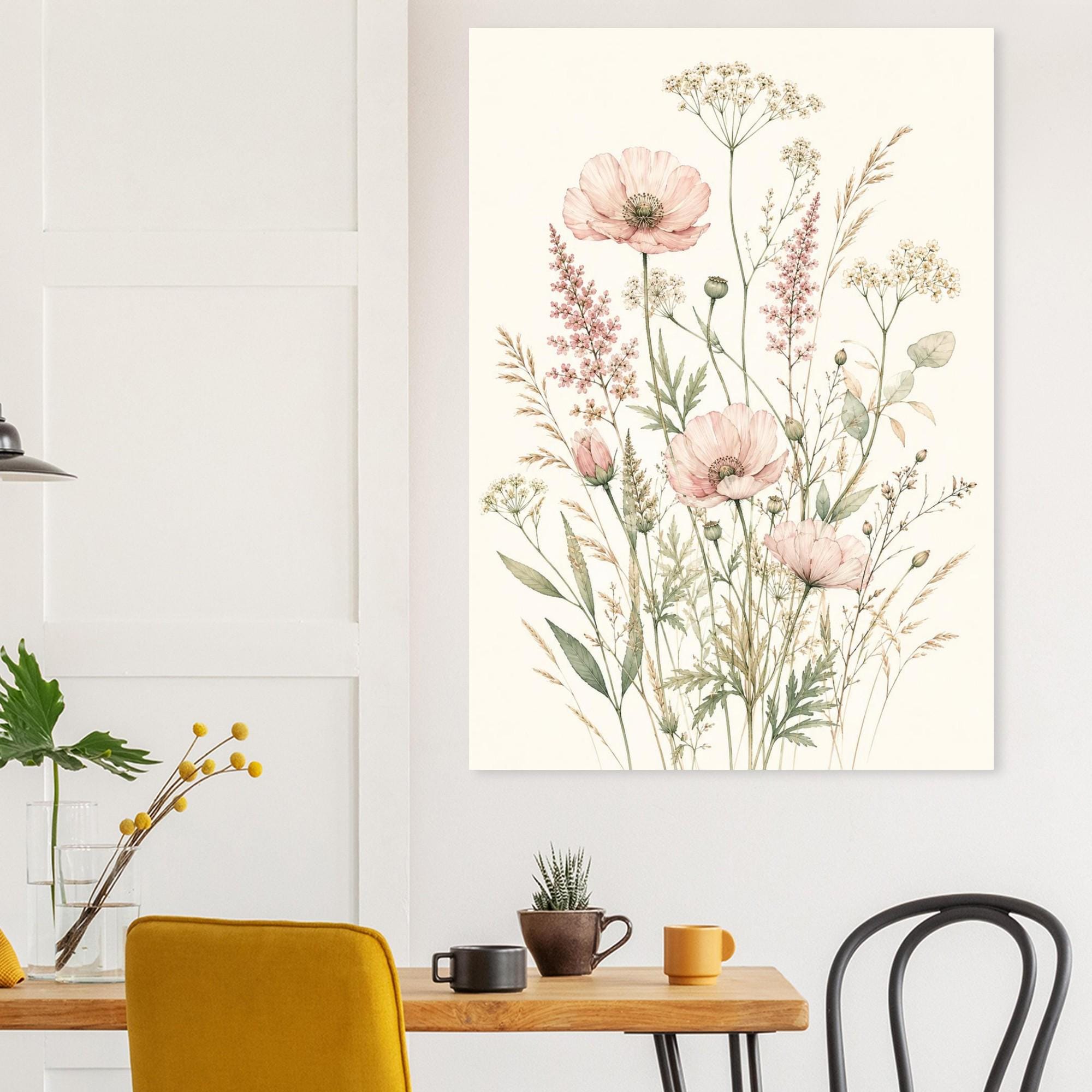 Wildflower Botanical Poster, Pastel Watercolor Wall Art, Sage Green Floral Print, Boho Nursery Decor, Minimalist Flower Wall Art | Etsy product mockup