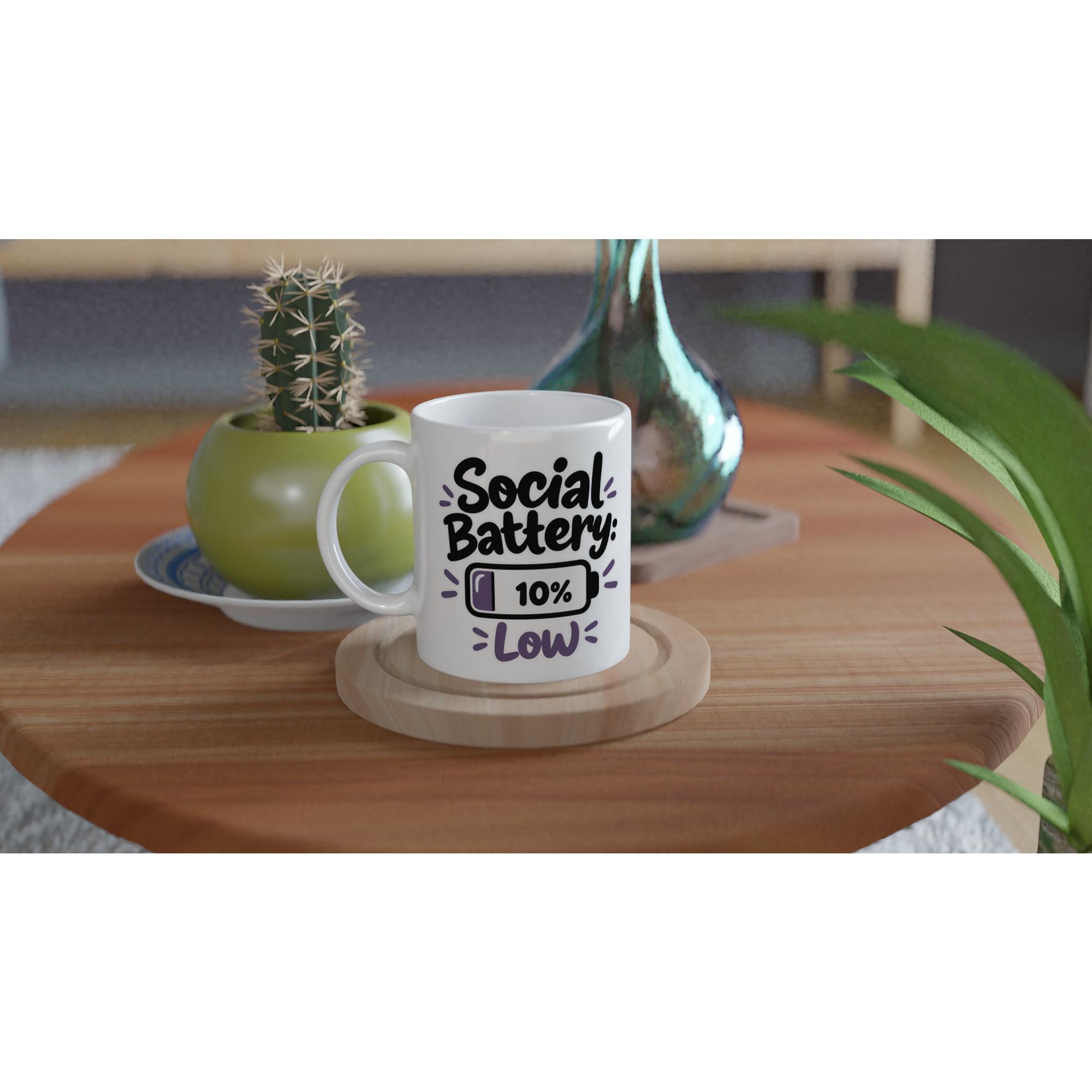 Social Battery Low Mug with Funny Battery Icon for Introverts Who Need Space | Etsy product mockup