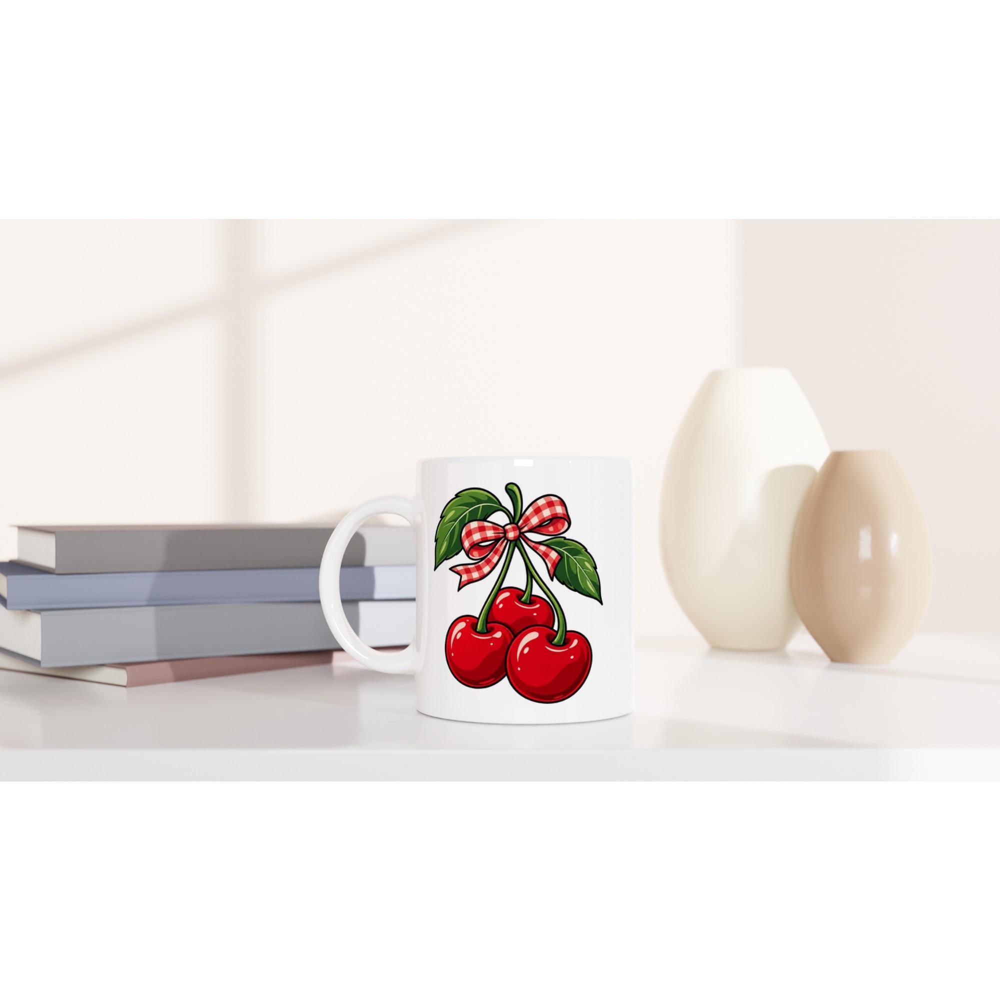 Cherry Print Coffee Mug, Cute Fruit Mug, Retro Cherry Aesthetic Cup, Fun Vector Fruit Mug, Trendy Cherry Gift Mug | Etsy product mockup
