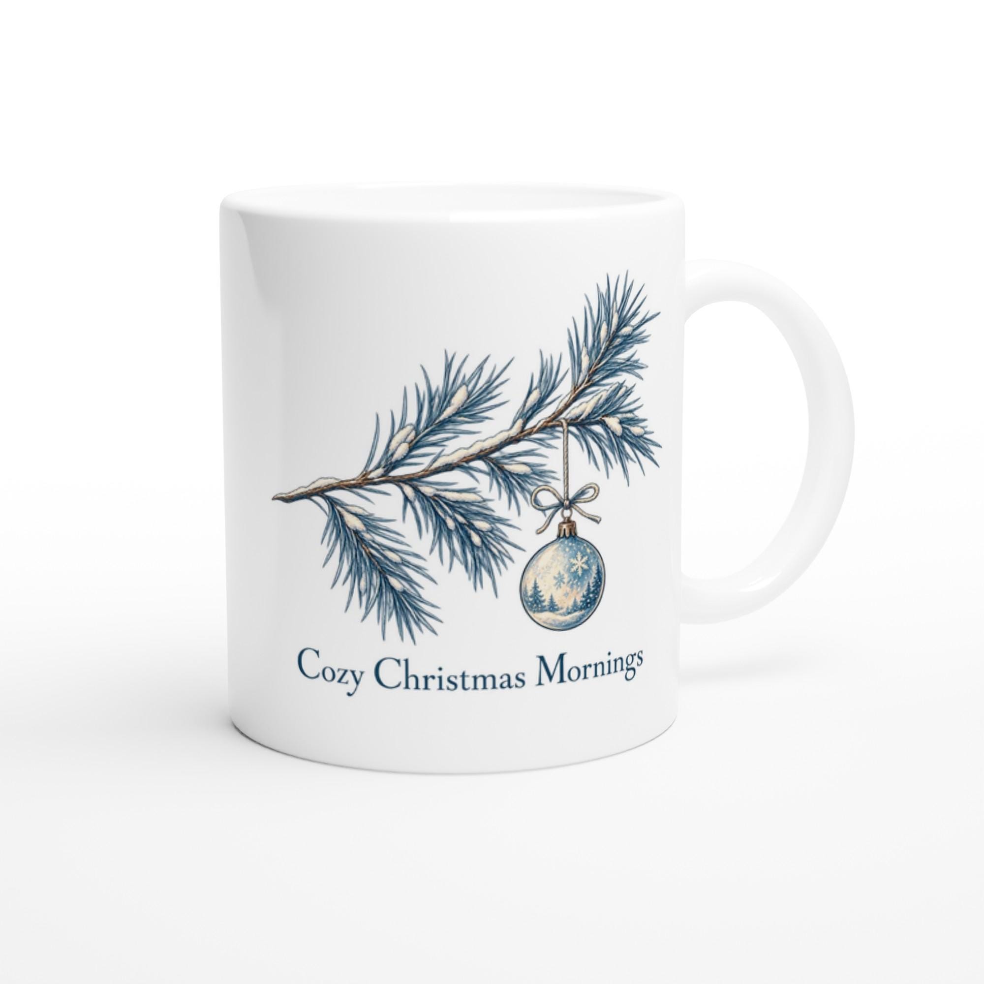 Cozy Christmas Mornings Mug featuring Minimalist Pine and Glacial Blue Design | Etsy product mockup