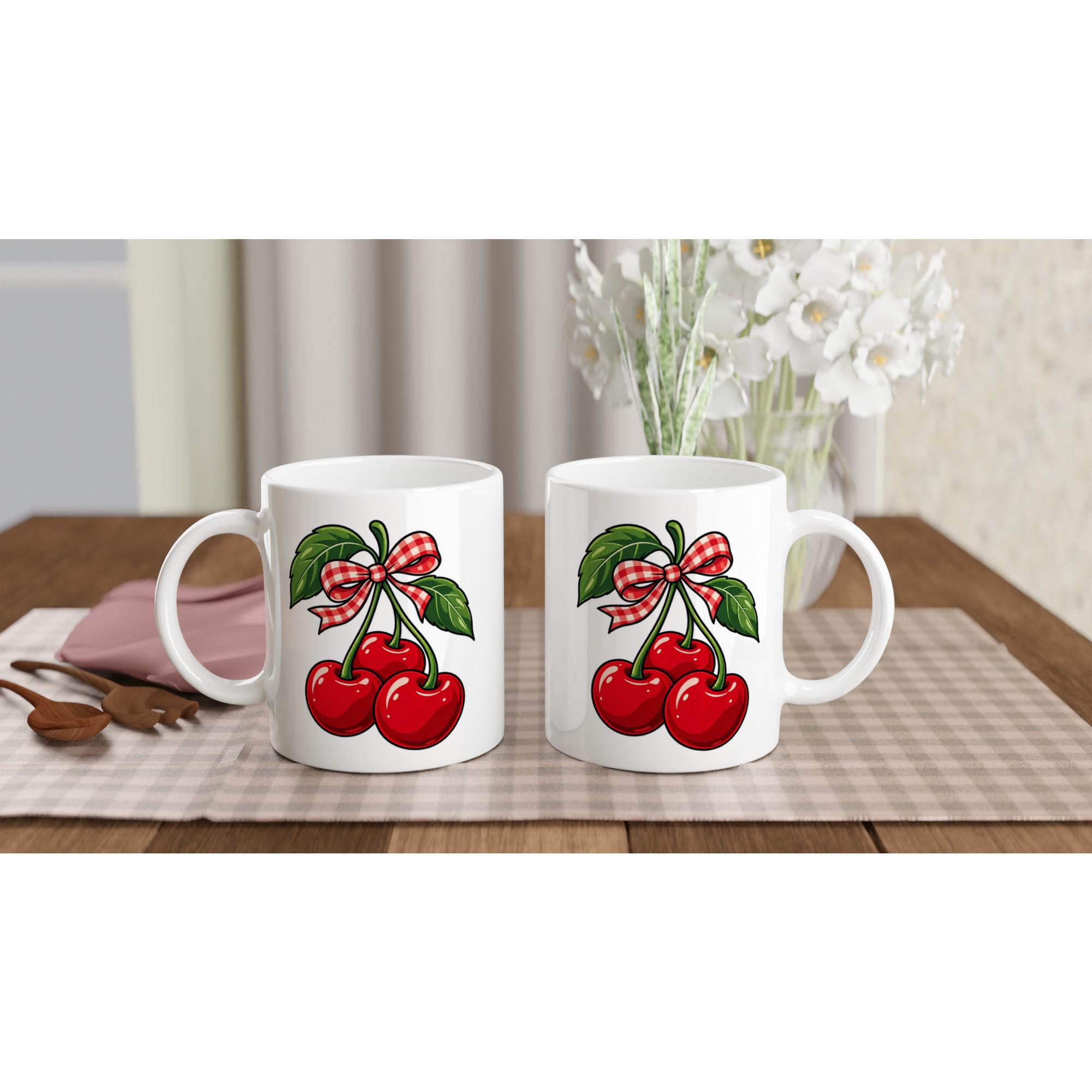 Cherry Print Coffee Mug, Cute Fruit Mug, Retro Cherry Aesthetic Cup, Fun Vector Fruit Mug, Trendy Cherry Gift Mug | Etsy product mockup