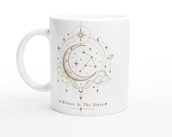 Mug « Écrit dans les étoiles », Mug Astrologie Céleste, Tasse à café Zodiaque, Mug Lune et Étoiles Minimaliste, Cadeau pour elle