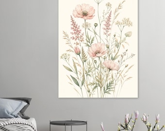 Wildflower Botanical Poster, Pastel Watercolor Wall Art, Sage Green Floral Print, Boho Nursery Decor, Minimalist Flower Wall Art