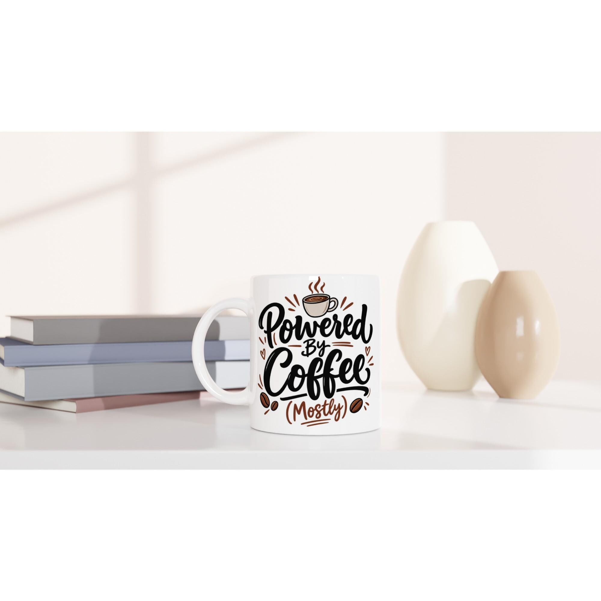 Powered By Coffee Mug, Funny Coffee Addict Mug, Hand Lettered Coffee Cup, Coworker Gift Mug, Sarcastic Coffee Lover Gift | Etsy product mockup