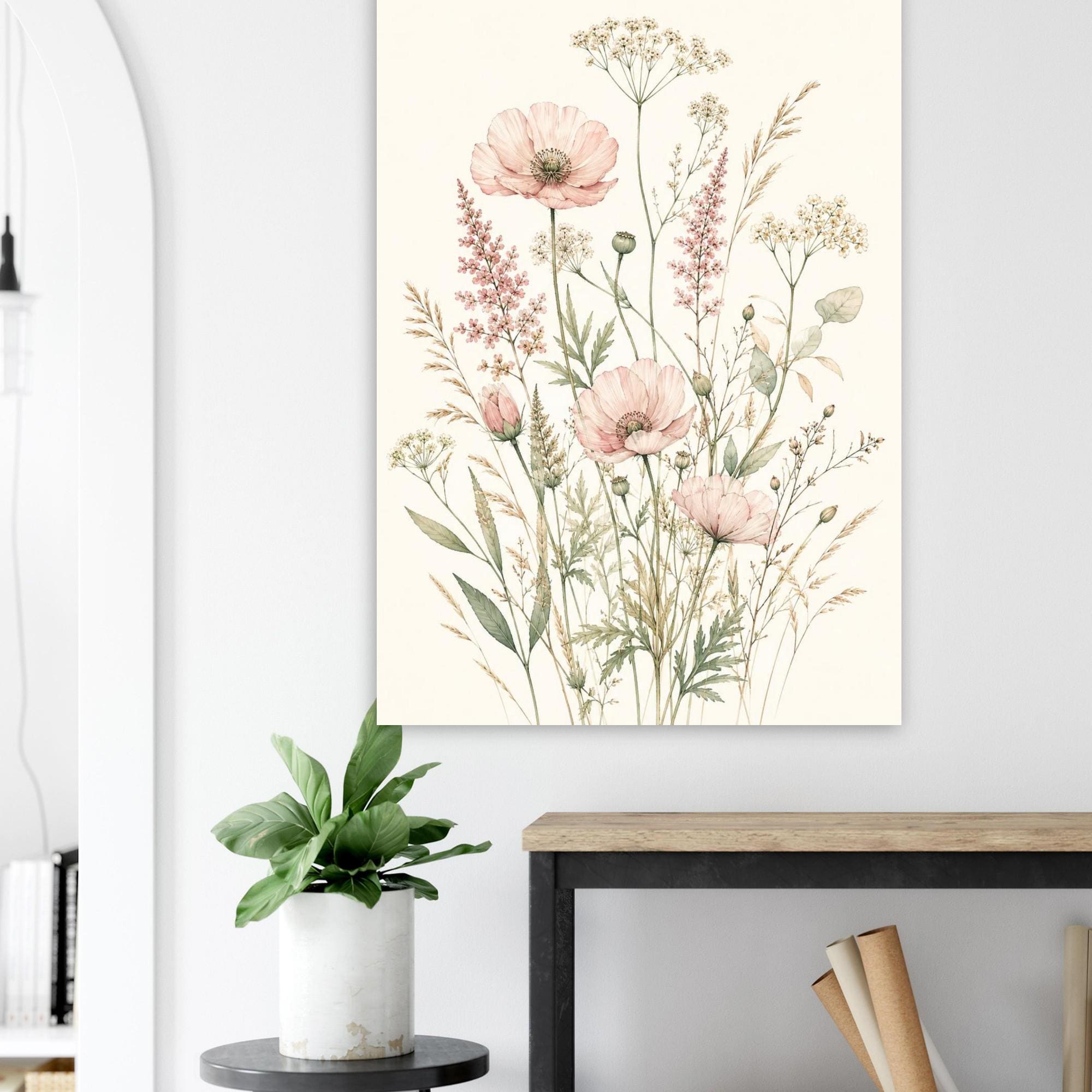 Wildflower Botanical Poster, Pastel Watercolor Wall Art, Sage Green Floral Print, Boho Nursery Decor, Minimalist Flower Wall Art | Etsy product mockup