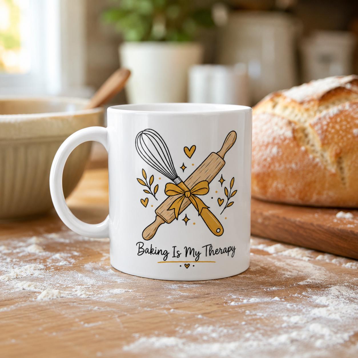 Baking Is My Therapy Mug for Home Bakers Who Find Peace in Flour and Sugar | Etsy product mockup