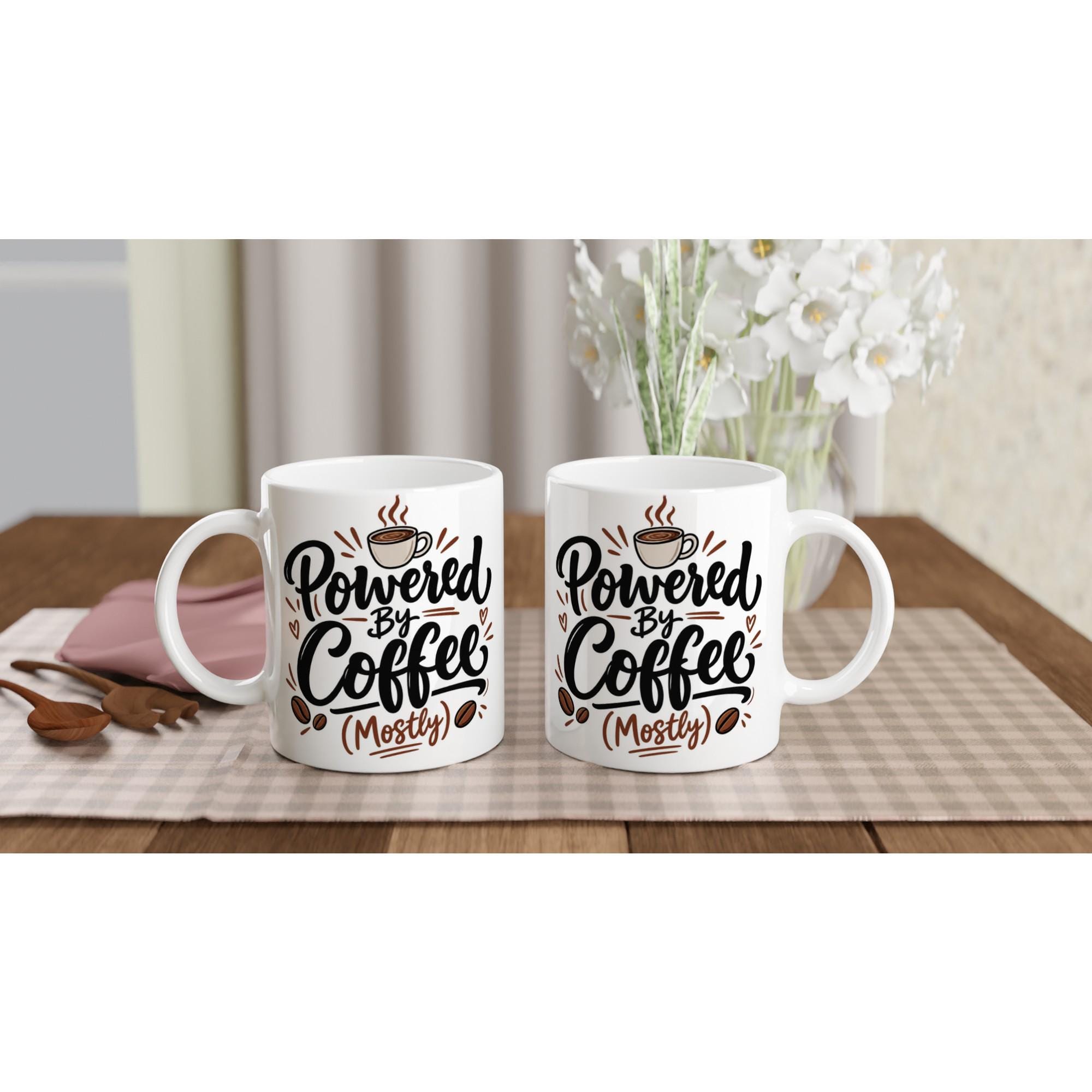 Powered By Coffee Mug, Funny Coffee Addict Mug, Hand Lettered Coffee Cup, Coworker Gift Mug, Sarcastic Coffee Lover Gift | Etsy product mockup