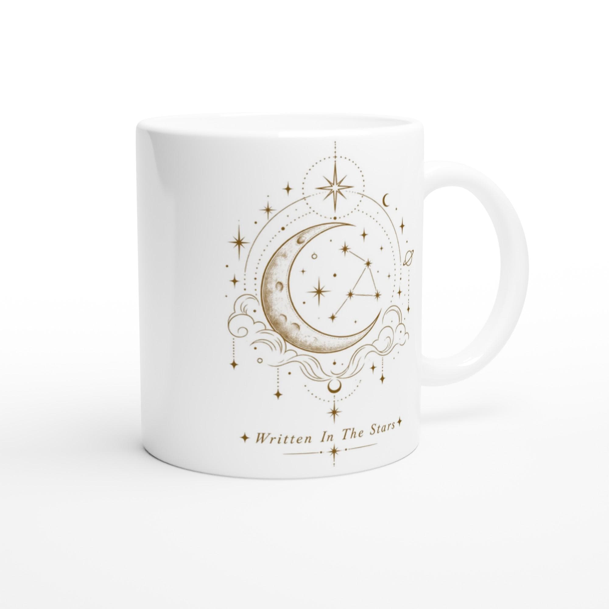 Written In The Stars Mug, Celestial Astrology Mug, Zodiac Coffee Cup, Minimalist Moon and Stars Mug, Gift for Her | Etsy product mockup