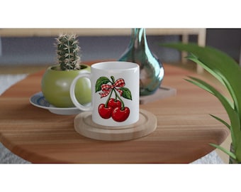 Mug à motif cerises, Mug fruit mignon, Tasse rétro style cerises, Mug fruit amusant à motif vectoriel, Mug tendance à offrir avec des cerises
