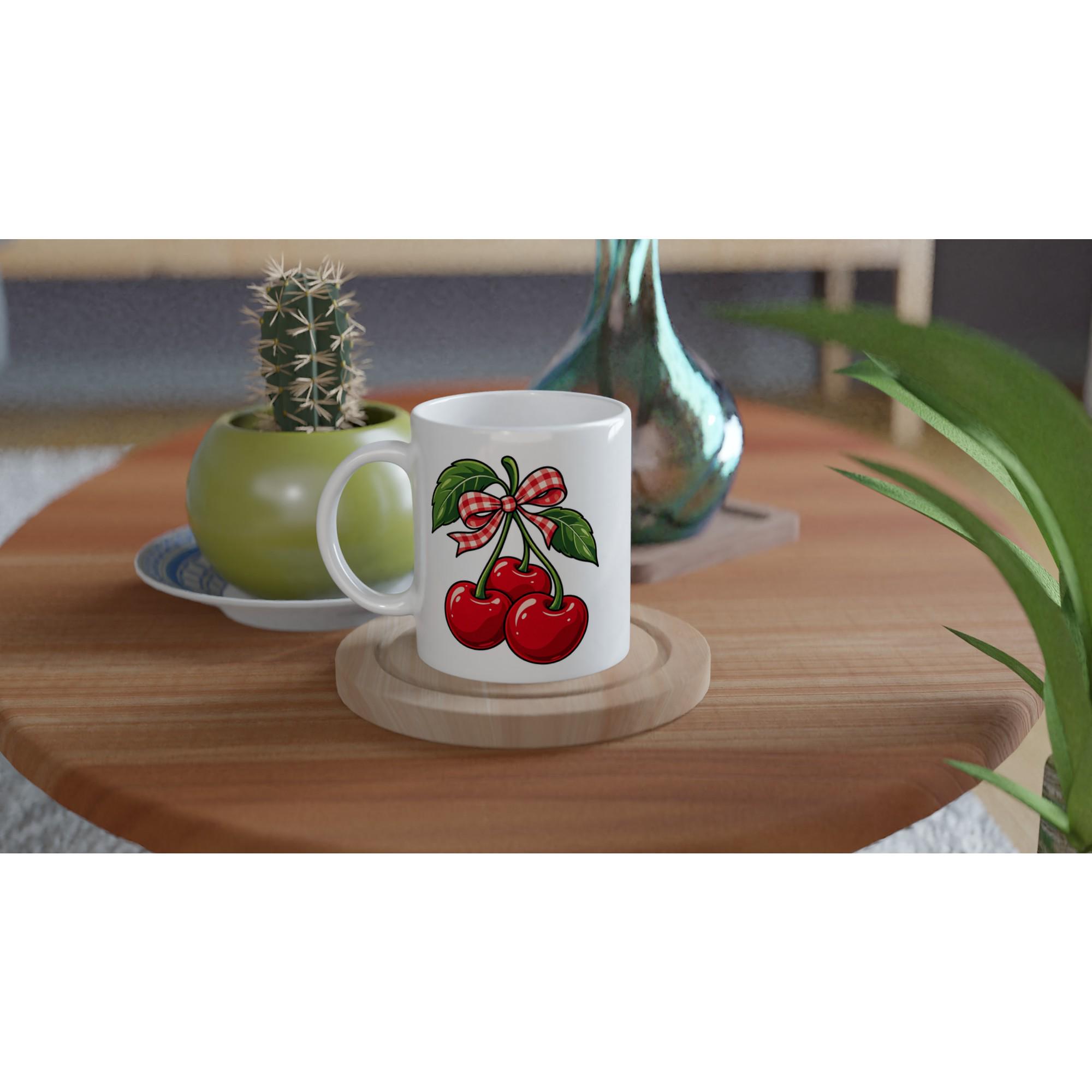 Cherry Print Coffee Mug, Cute Fruit Mug, Retro Cherry Aesthetic Cup, Fun Vector Fruit Mug, Trendy Cherry Gift Mug | Etsy product mockup