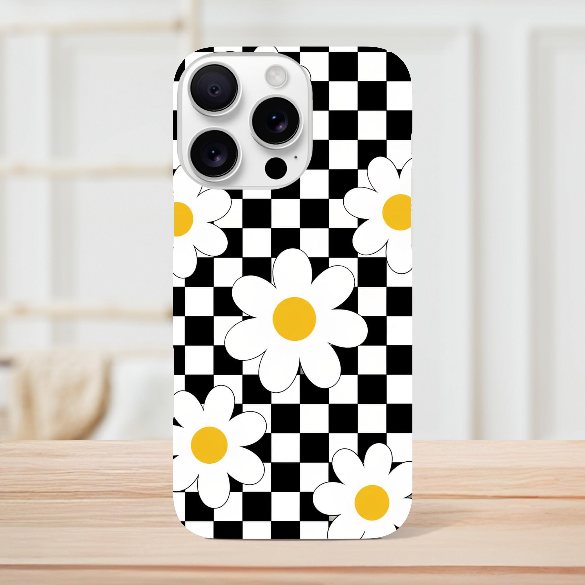 Checkerboard Daisy Phone Case, Retro Y2K Phone Case, Cute Daisy Pattern Case, Trendy Aesthetic Phone Case, Checkered Flower Case | Etsy product mockup