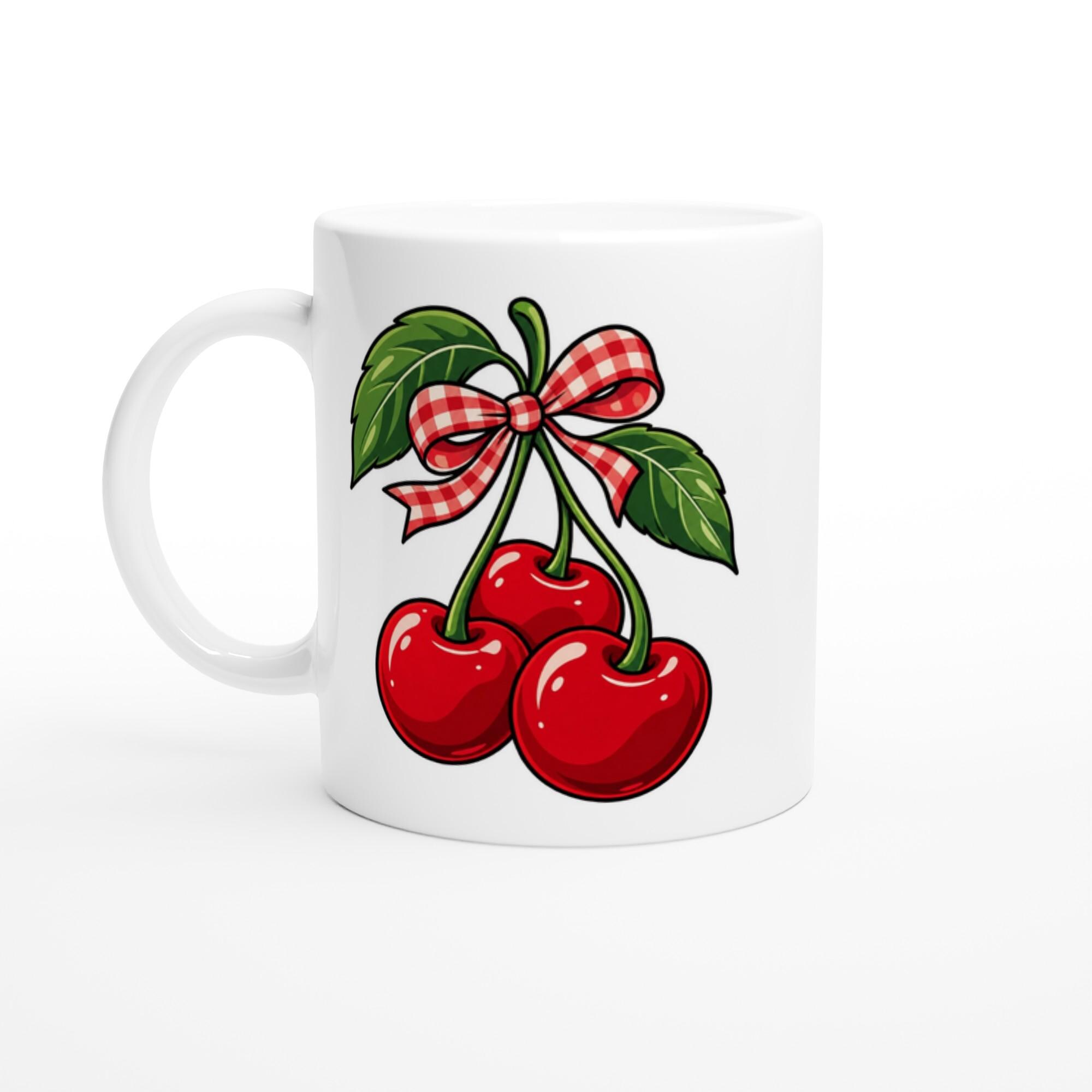 Cherry Print Coffee Mug, Cute Fruit Mug, Retro Cherry Aesthetic Cup, Fun Vector Fruit Mug, Trendy Cherry Gift Mug | Etsy product mockup