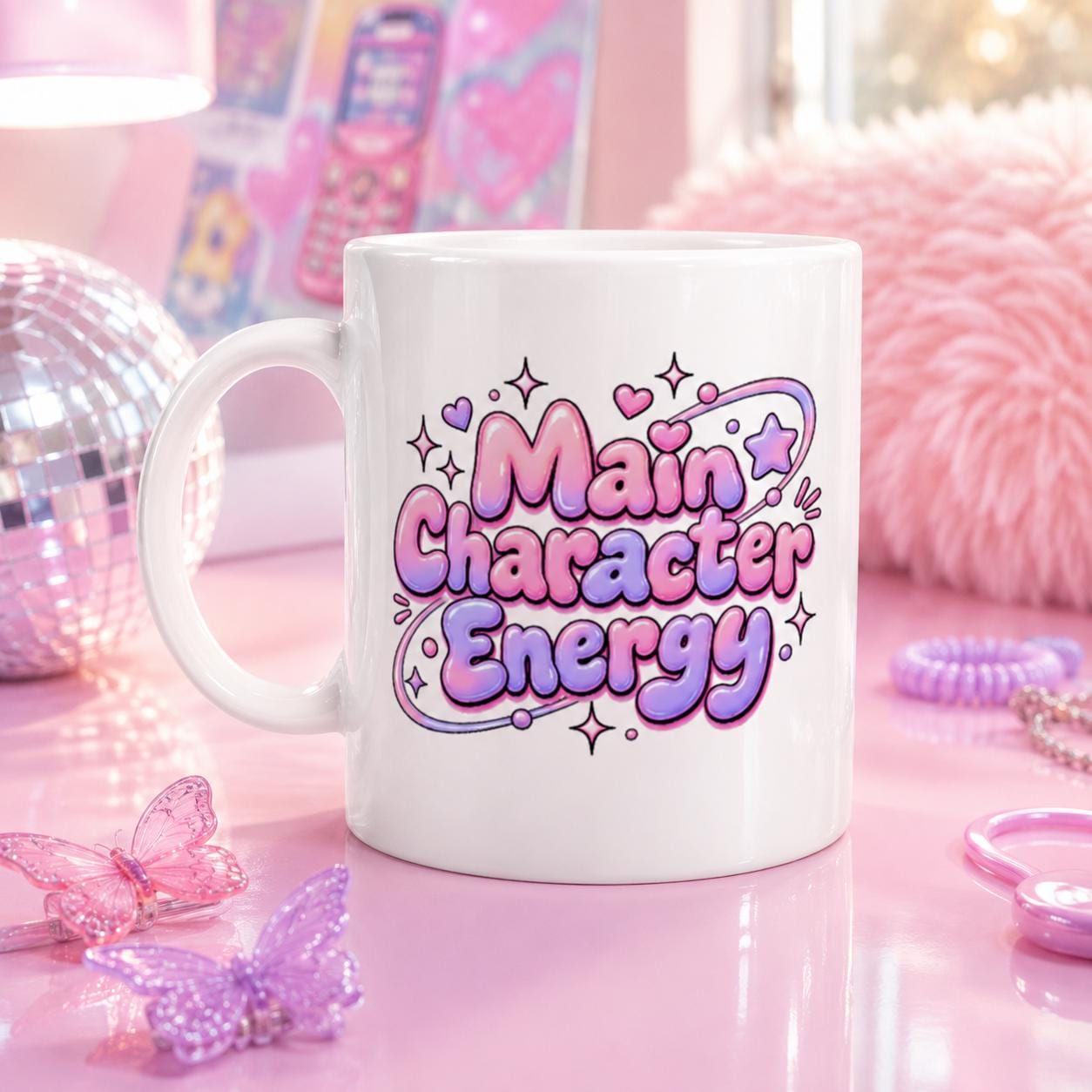 Main Character Energy Mug, Y2K Aesthetic Coffee Mug, Cute Kawaii Coffee Cup, Trendy Pastel Mug Gift, Cutecore Aesthetic Mug | Etsy product mockup