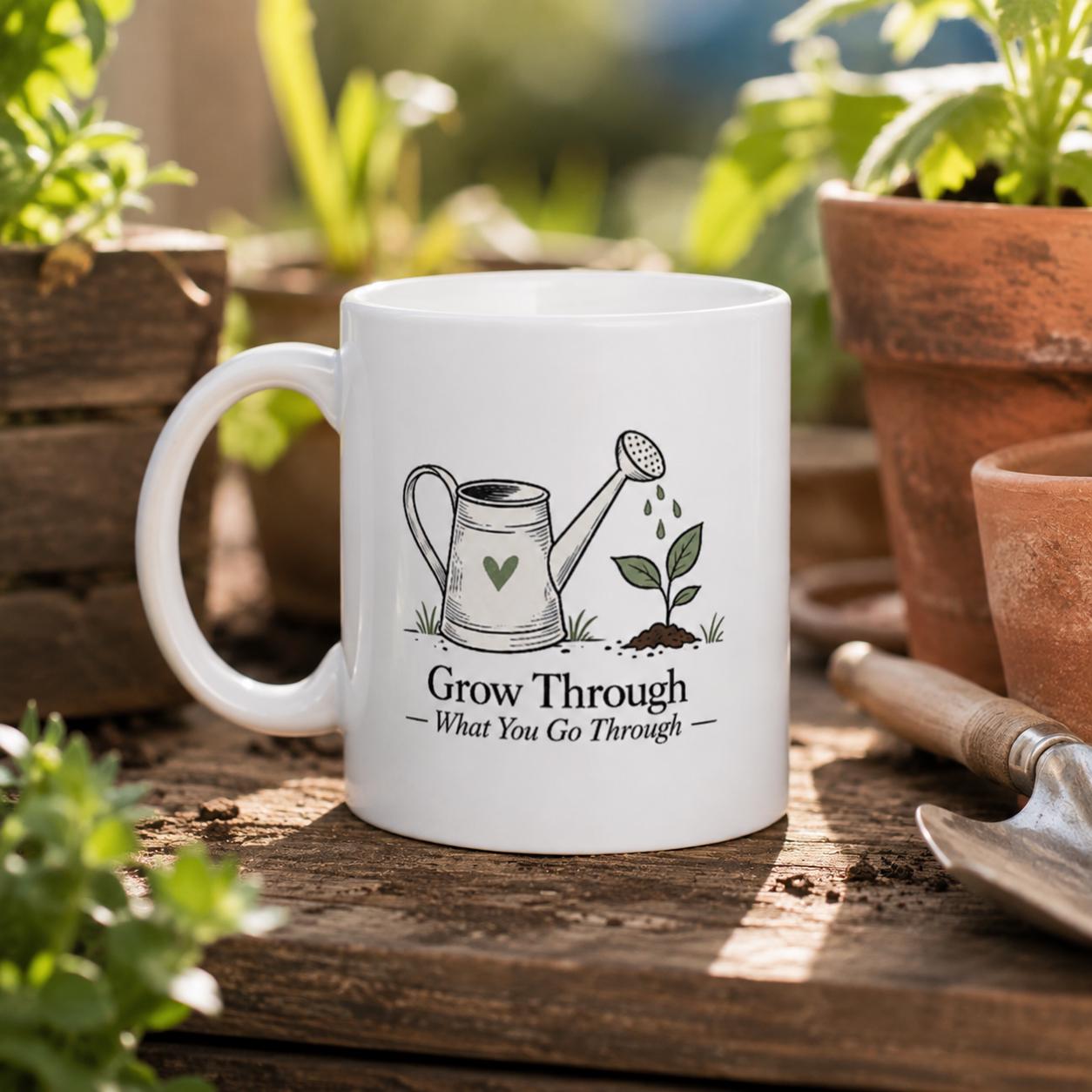 Grow Through What You Go Through Mug for Gardeners Who Love Their Morning Coffee | Etsy product mockup