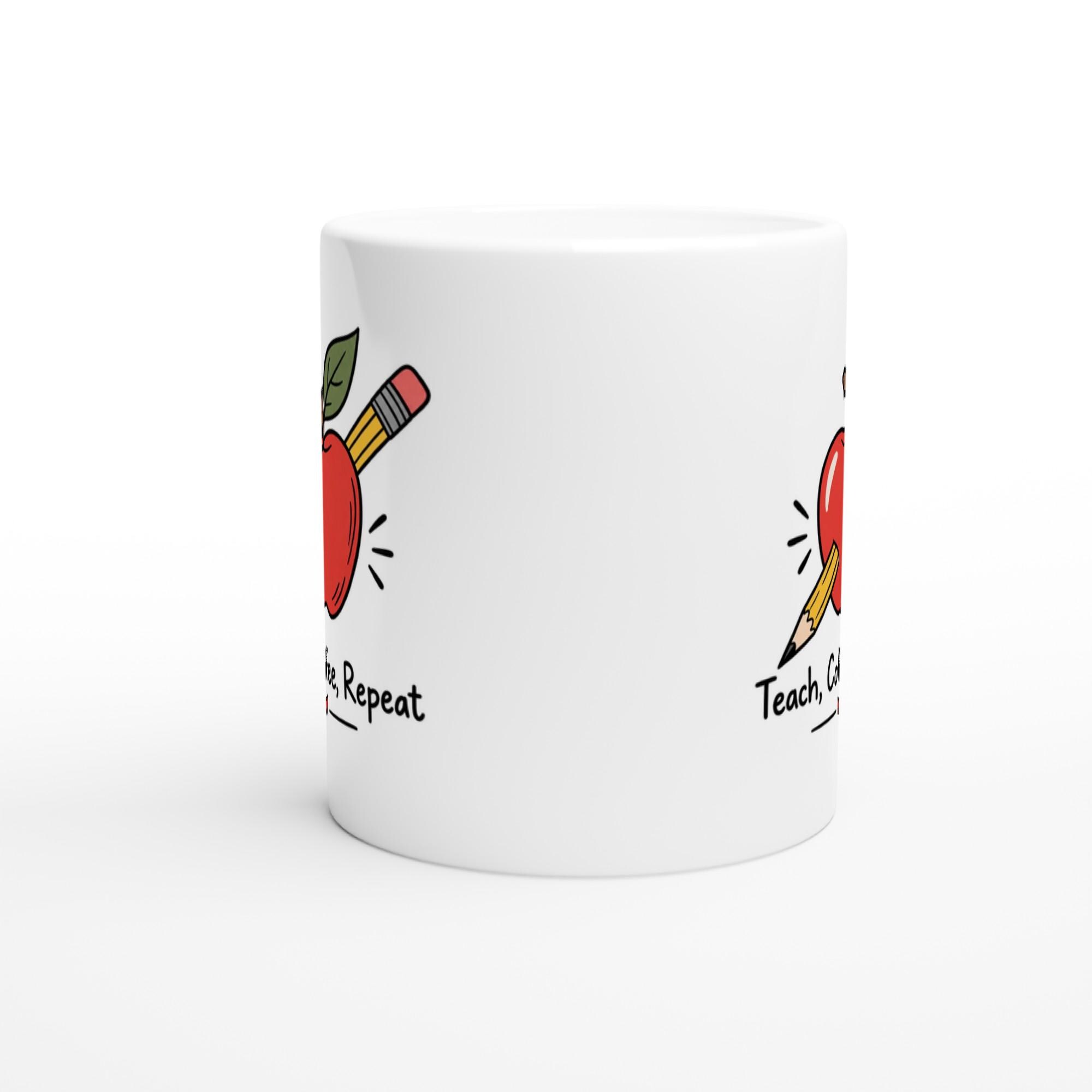 Teach Coffee Repeat Mug, Teacher Coffee Mug Gift, Cute Teacher Appreciation Mug, Minimalist Apple Mug, Teacher Gift Coffee Cup | Etsy product mockup