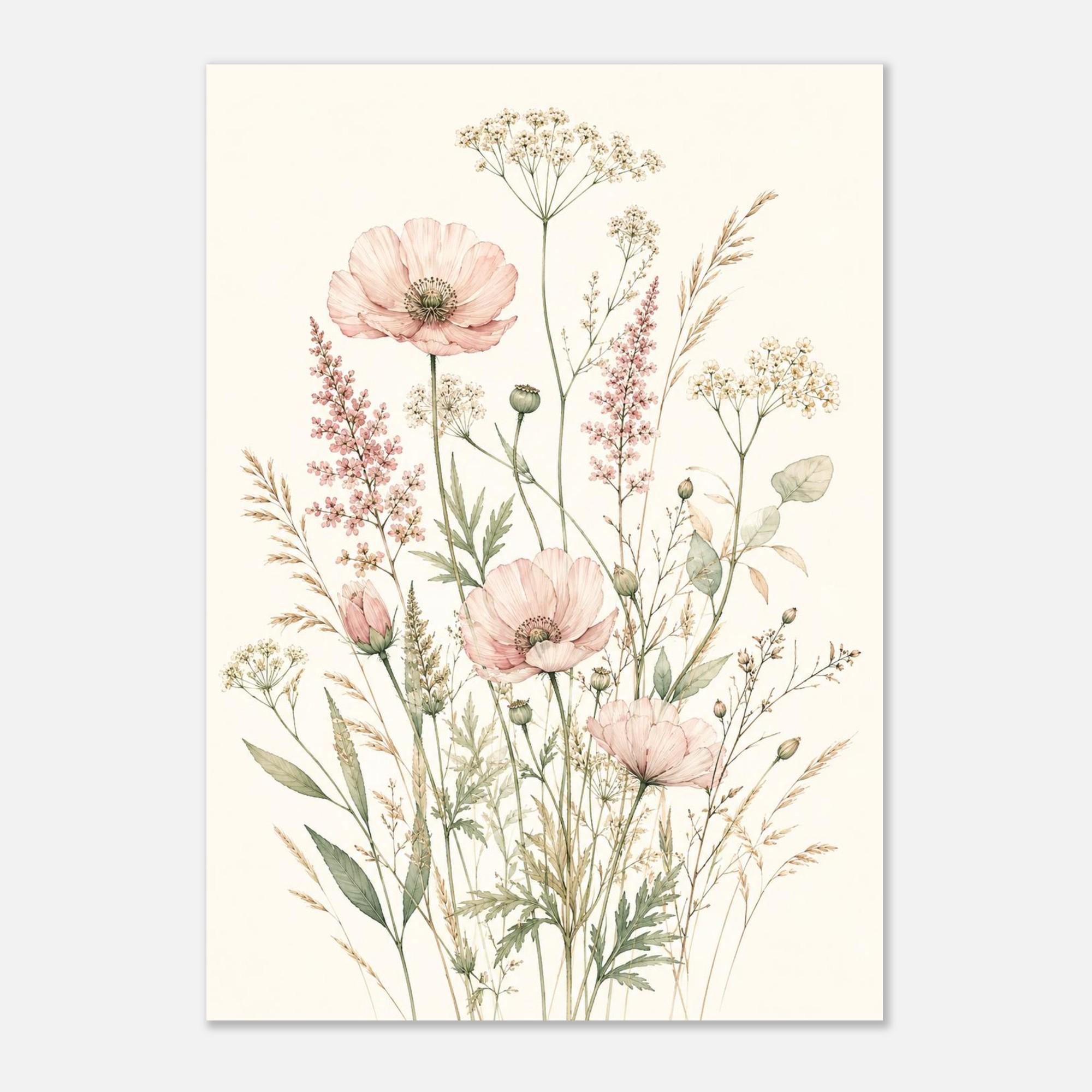 Wildflower Botanical Poster, Pastel Watercolor Wall Art, Sage Green Floral Print, Boho Nursery Decor, Minimalist Flower Wall Art | Etsy product mockup