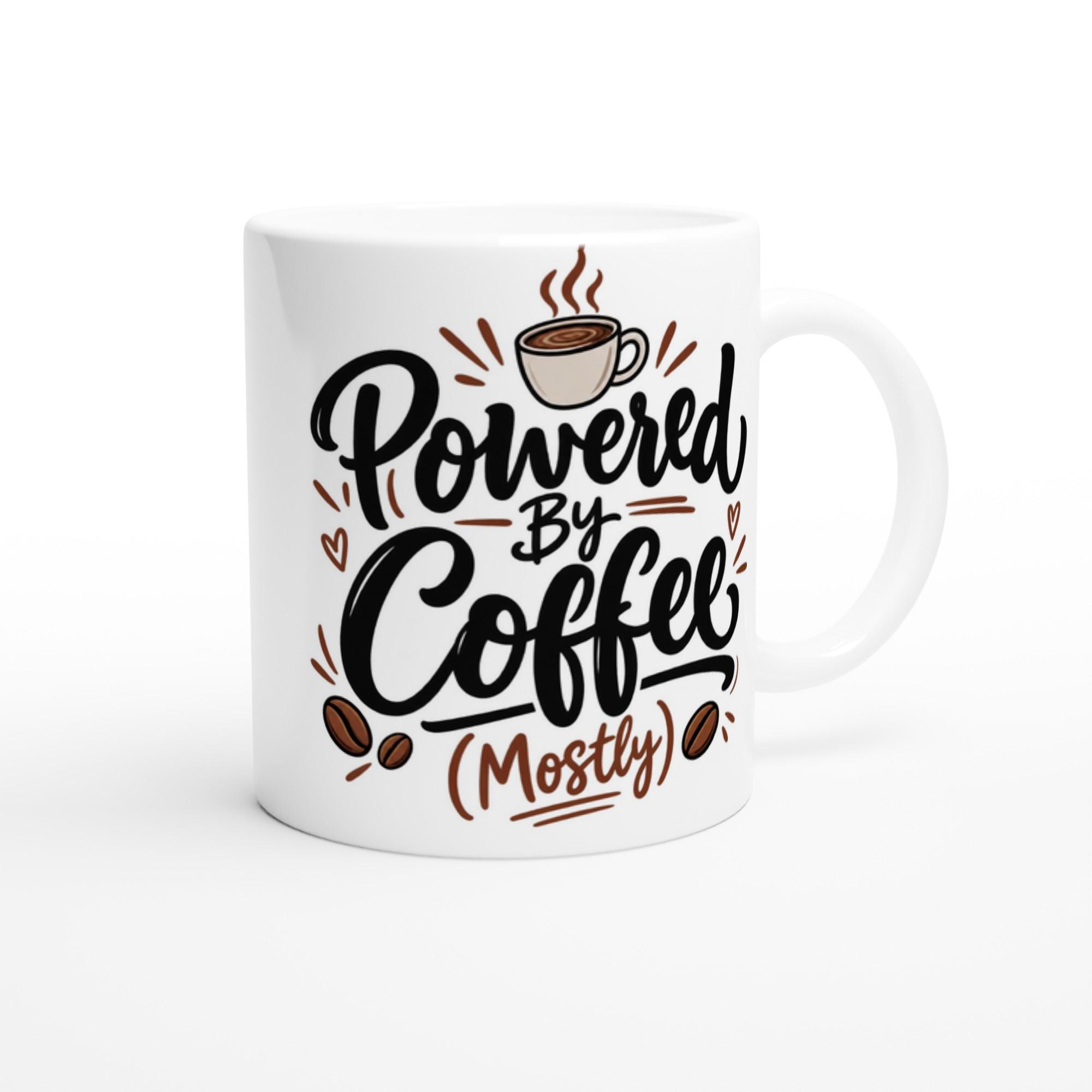 Powered By Coffee Mug, Funny Coffee Addict Mug, Hand Lettered Coffee Cup, Coworker Gift Mug, Sarcastic Coffee Lover Gift | Etsy product mockup
