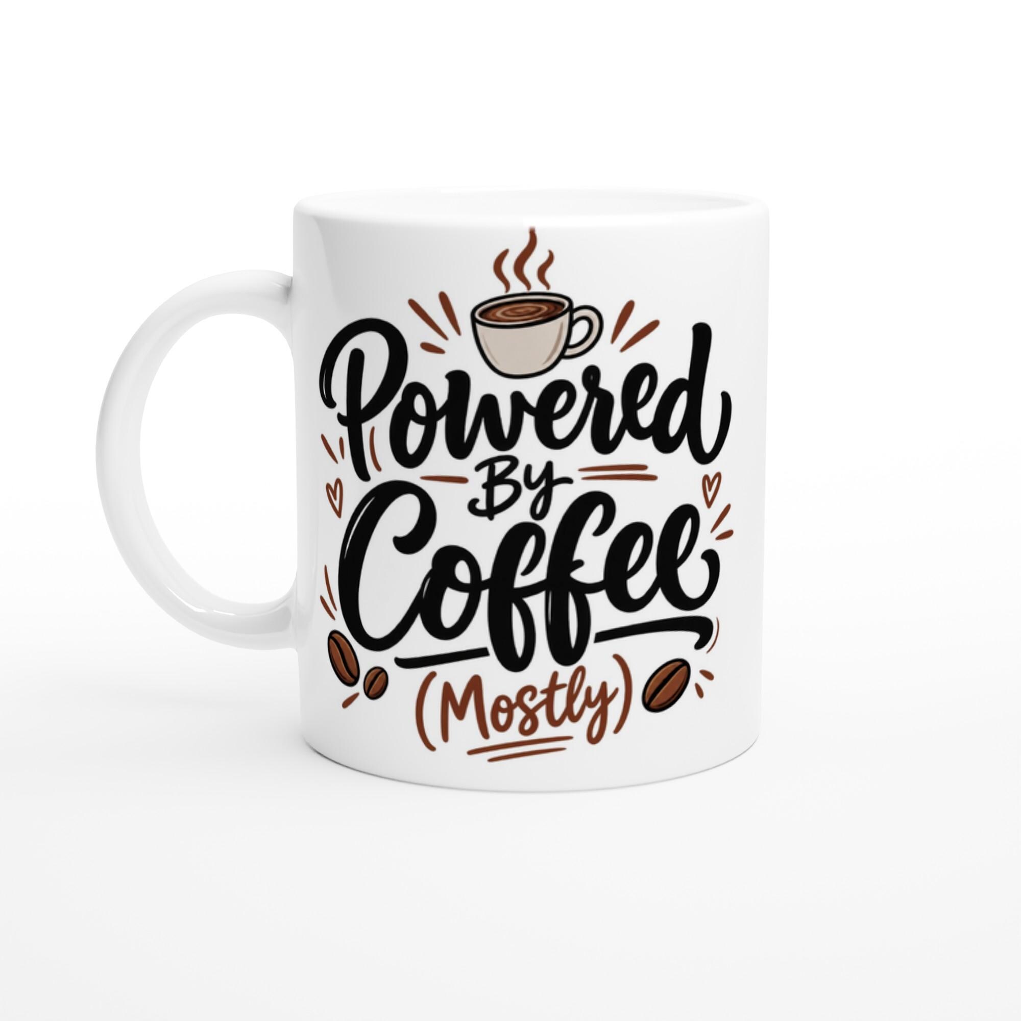 Powered By Coffee Mug, Funny Coffee Addict Mug, Hand Lettered Coffee Cup, Coworker Gift Mug, Sarcastic Coffee Lover Gift | Etsy product mockup