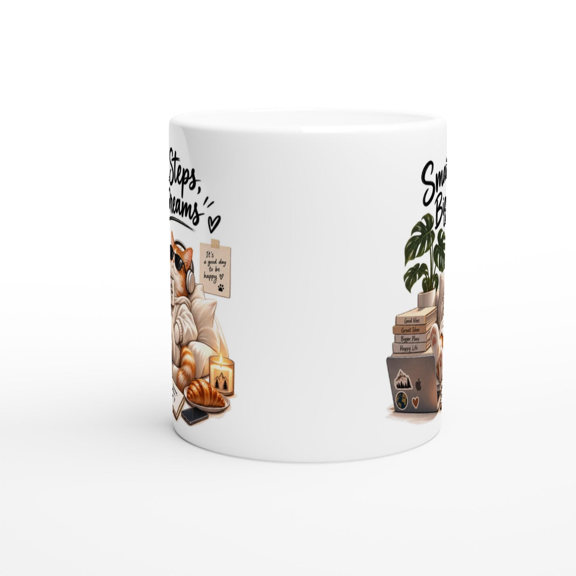 Small Steps Big Dreams Mug, Cozy Cat Coffee Mug, Motivational Cat Lover Gift, Cute Cat Illustration Mug, Work From Home Mug | Etsy product mockup