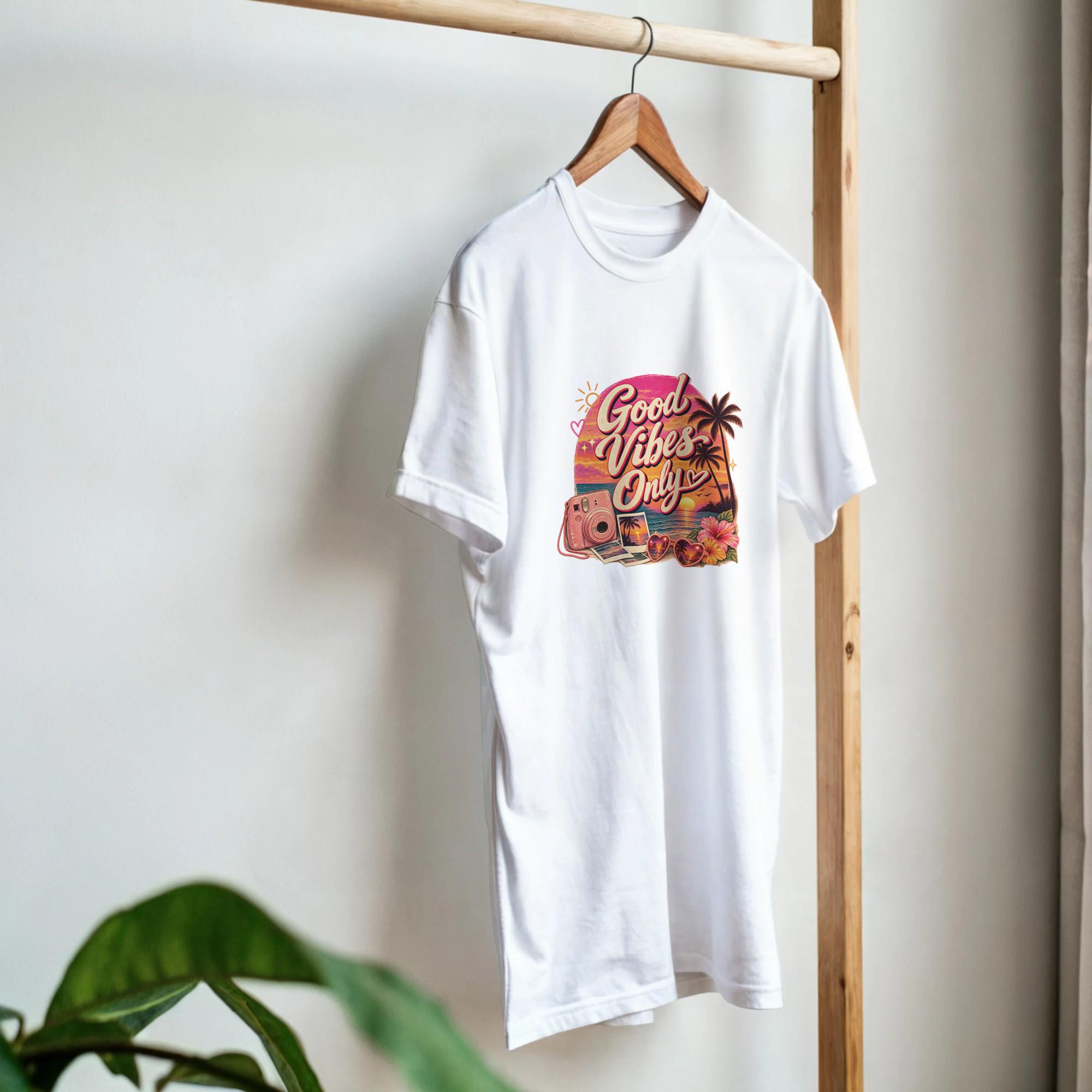 Good Vibes Only Retro Shirt, 2016 Aesthetic Tee, Nostalgic Sunset Graphic T-Shirt, Trendy Women's Tee, Retro Vibe Shirt | Etsy product mockup