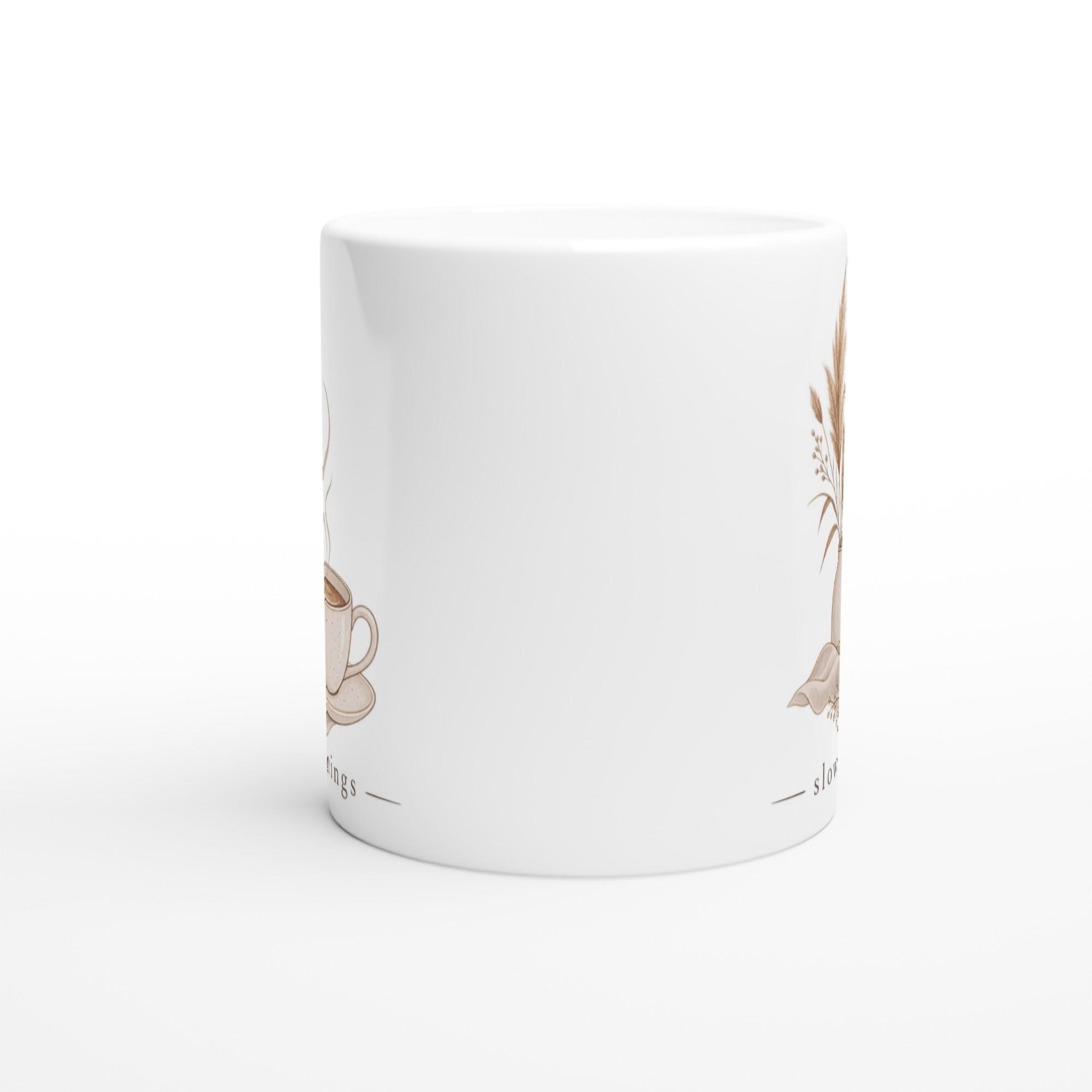 Slow Mornings Mug, Minimalist Aesthetic Coffee Mug, Boho Neutral Coffee Cup, Cozy Cottagecore Mug, Calm Aesthetic Gift Mug | Etsy product mockup