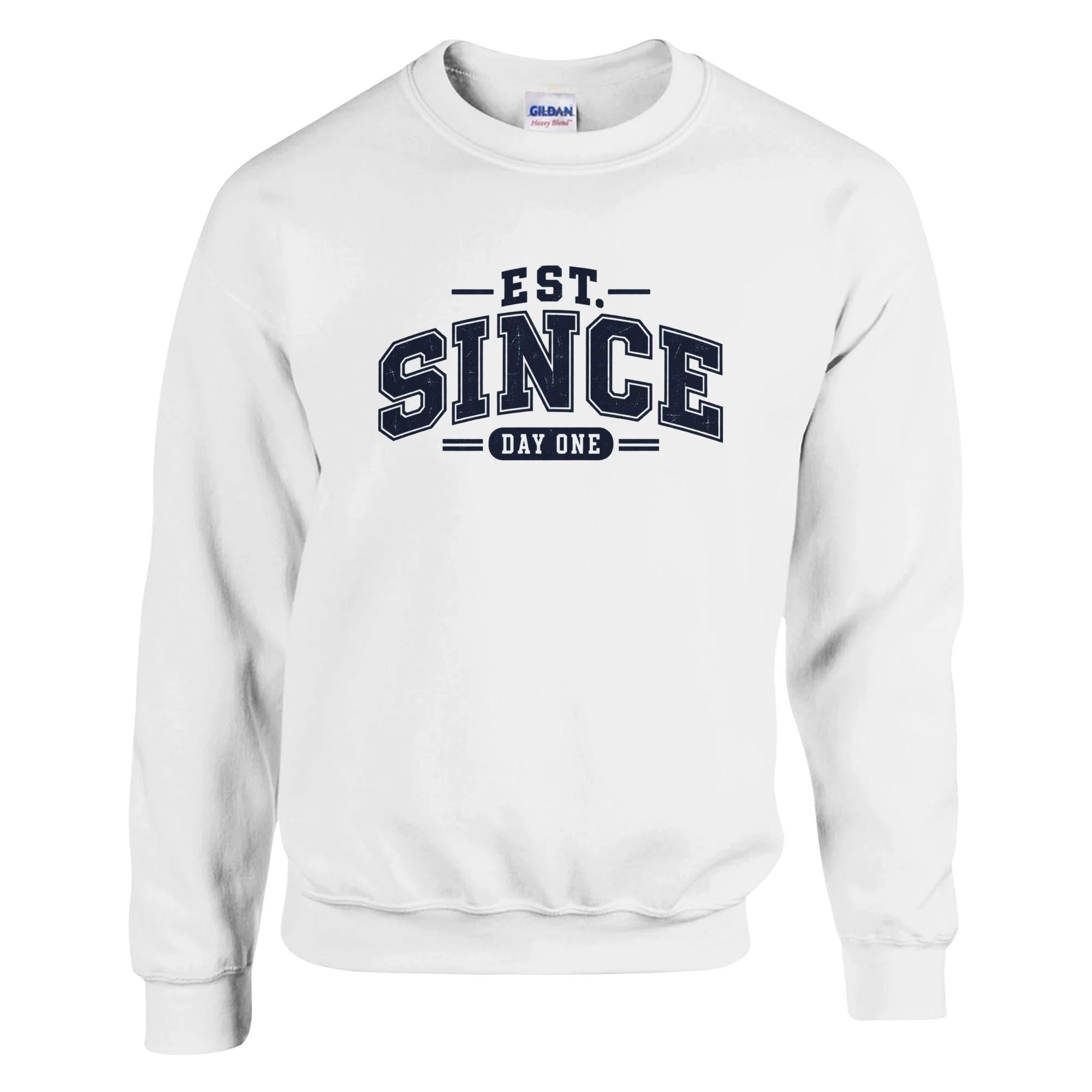 Est Since Day One Sweatshirt, Vintage Varsity Crewneck, Men's Cozy Sweatshirt, Collegiate Style Pullover, Retro Typography Sweater | Etsy product mockup