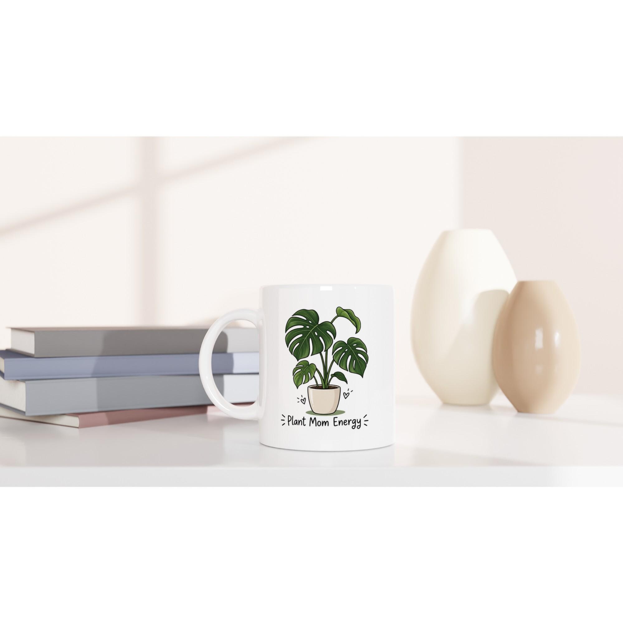 Plant Mom Energy Mug, Plant Lover Coffee Mug, Monstera Leaf Mug Gift, Minimalist Plant Mug, Urban Jungle Aesthetic Cup | Etsy product mockup