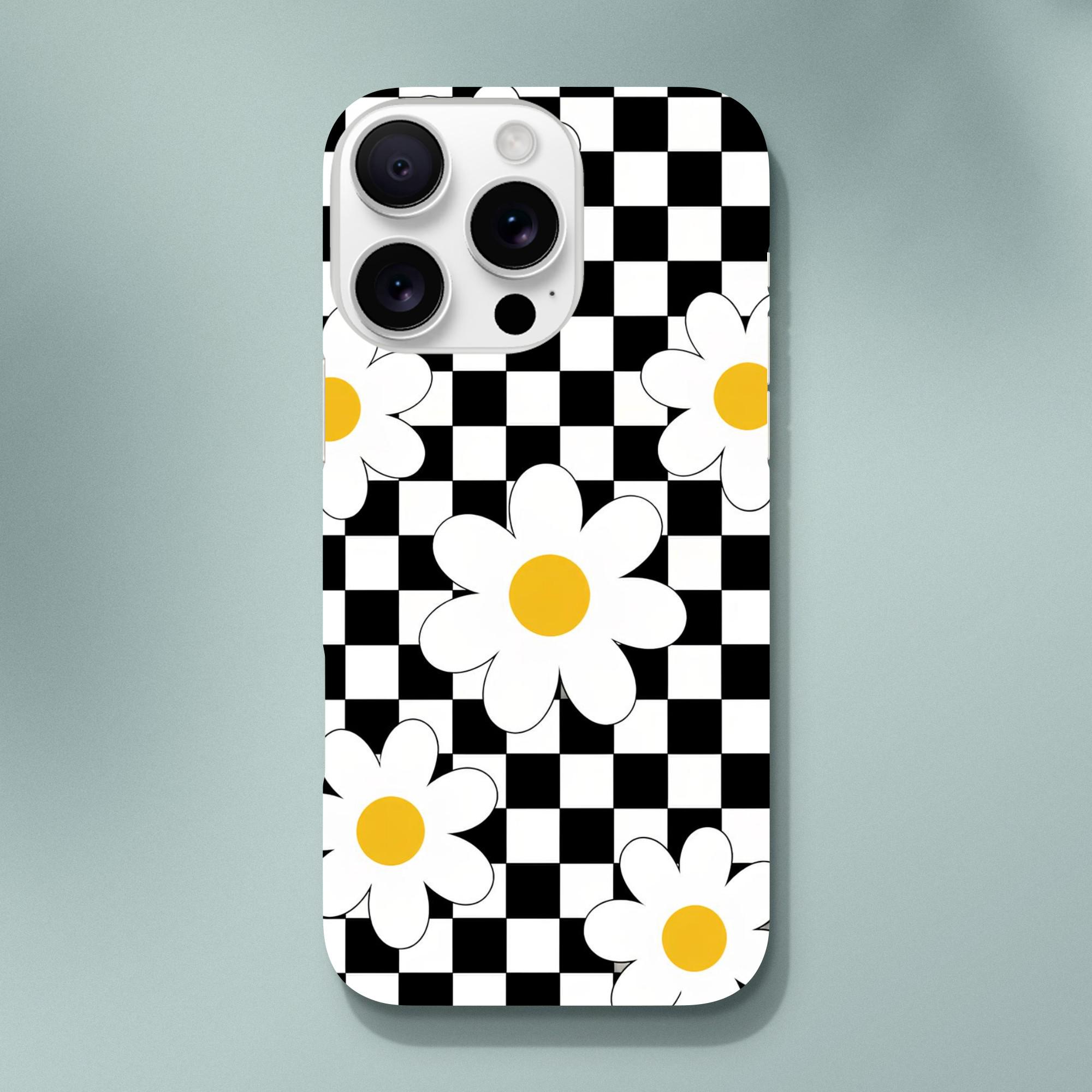 Checkerboard Daisy Phone Case, Retro Y2K Phone Case, Cute Daisy Pattern Case, Trendy Aesthetic Phone Case, Checkered Flower Case | Etsy product mockup
