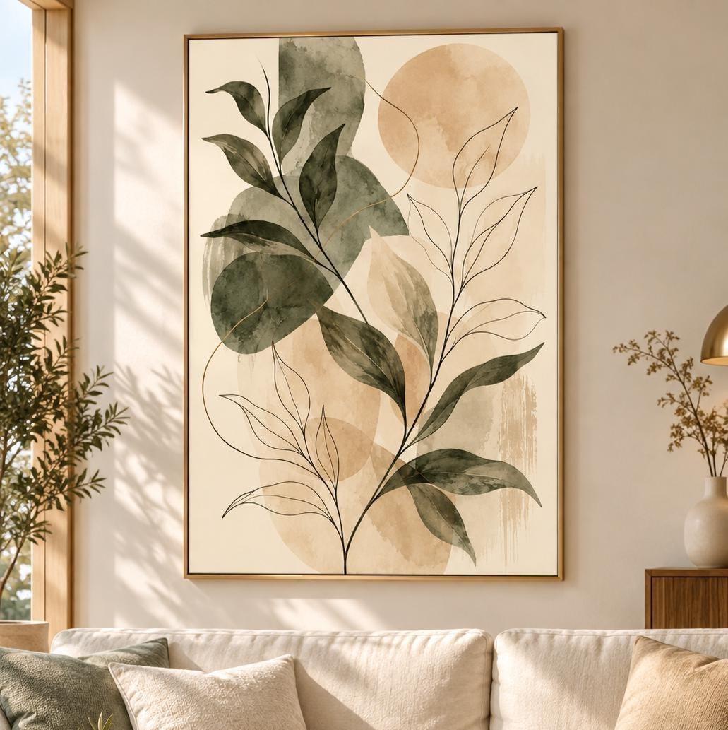 Quiet Luxury Abstract Botanical Poster in Muted Sage and Cream Tones | Etsy product mockup