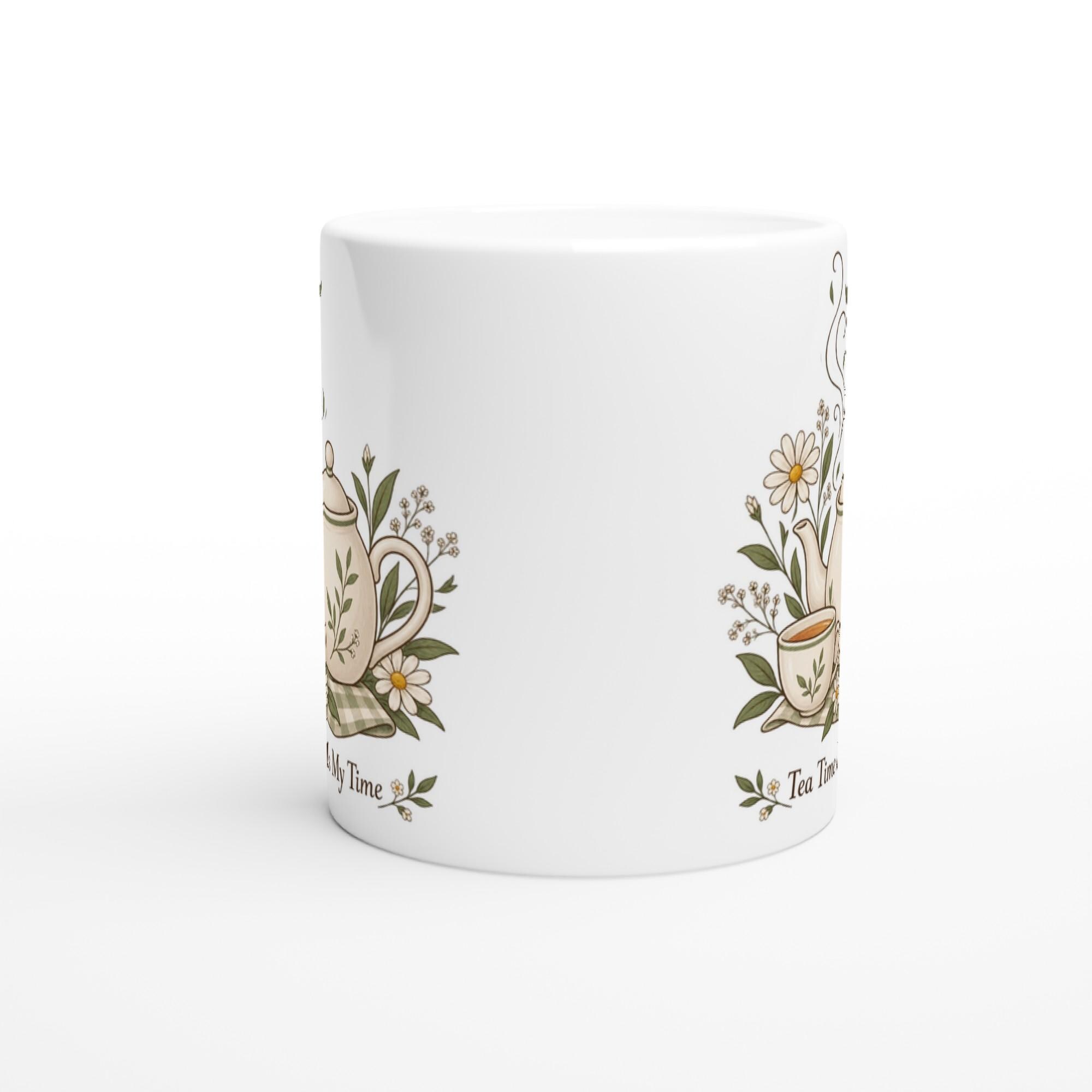 Tea Time Is My Time Mug, Tea Lover Coffee Mug Gift, Cottagecore Teapot Mug, Cozy Tea Aesthetic Cup, Minimalist Tea Gift Mug | Etsy product mockup
