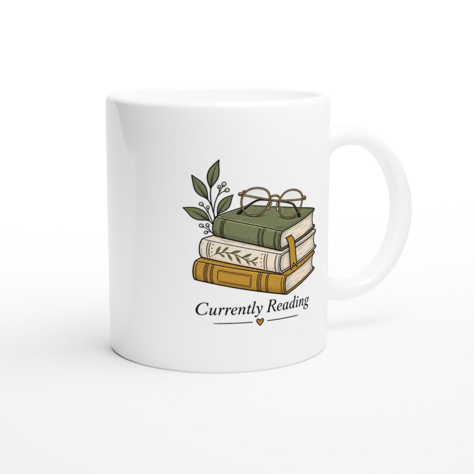 Currently Reading Mug, Book Lover Coffee Mug, Cozy Reader Gift Mug, Bookish Aesthetic Cup, Book Stack Coffee Mug | Etsy product mockup