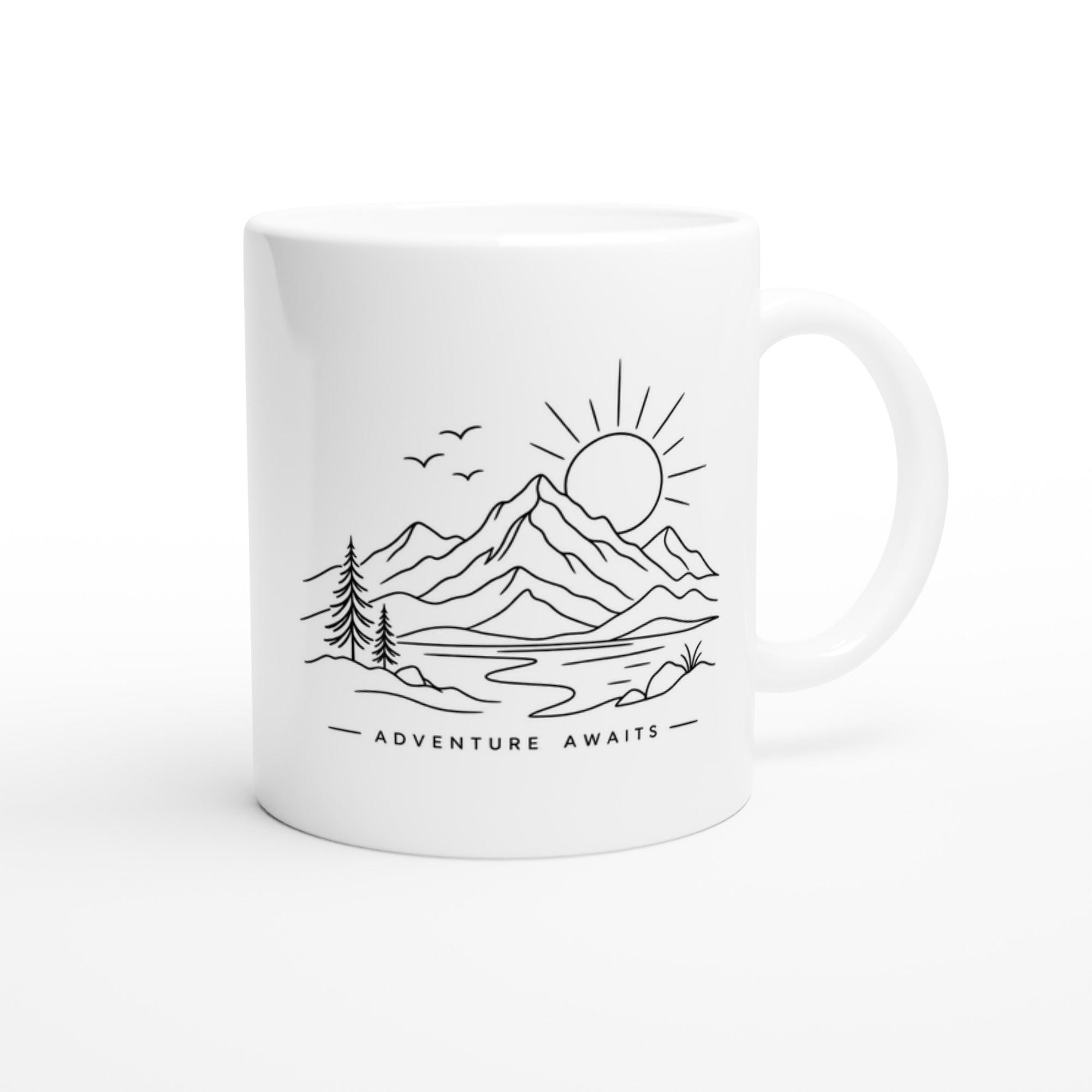 Adventure Awaits Mountain Mug, Minimalist Outdoor Coffee Cup, Hiking Gift Mug, Nature Lover Mug, Line Art Mountain Design | Etsy product mockup