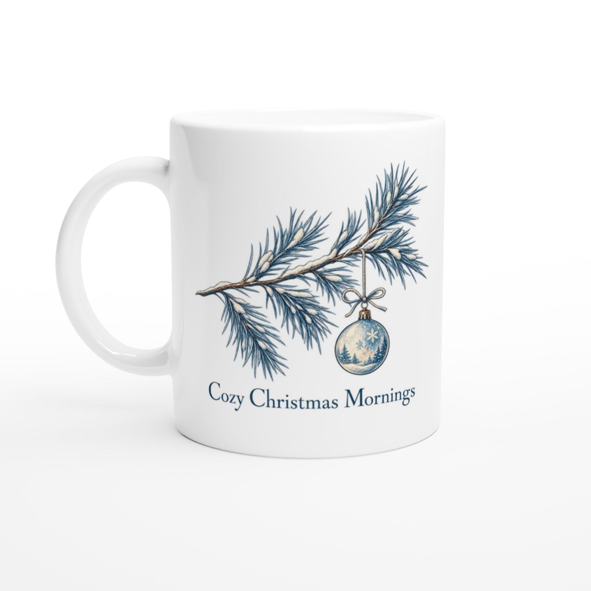 Cozy Christmas Mornings Mug featuring Minimalist Pine and Glacial Blue Design | Etsy product mockup