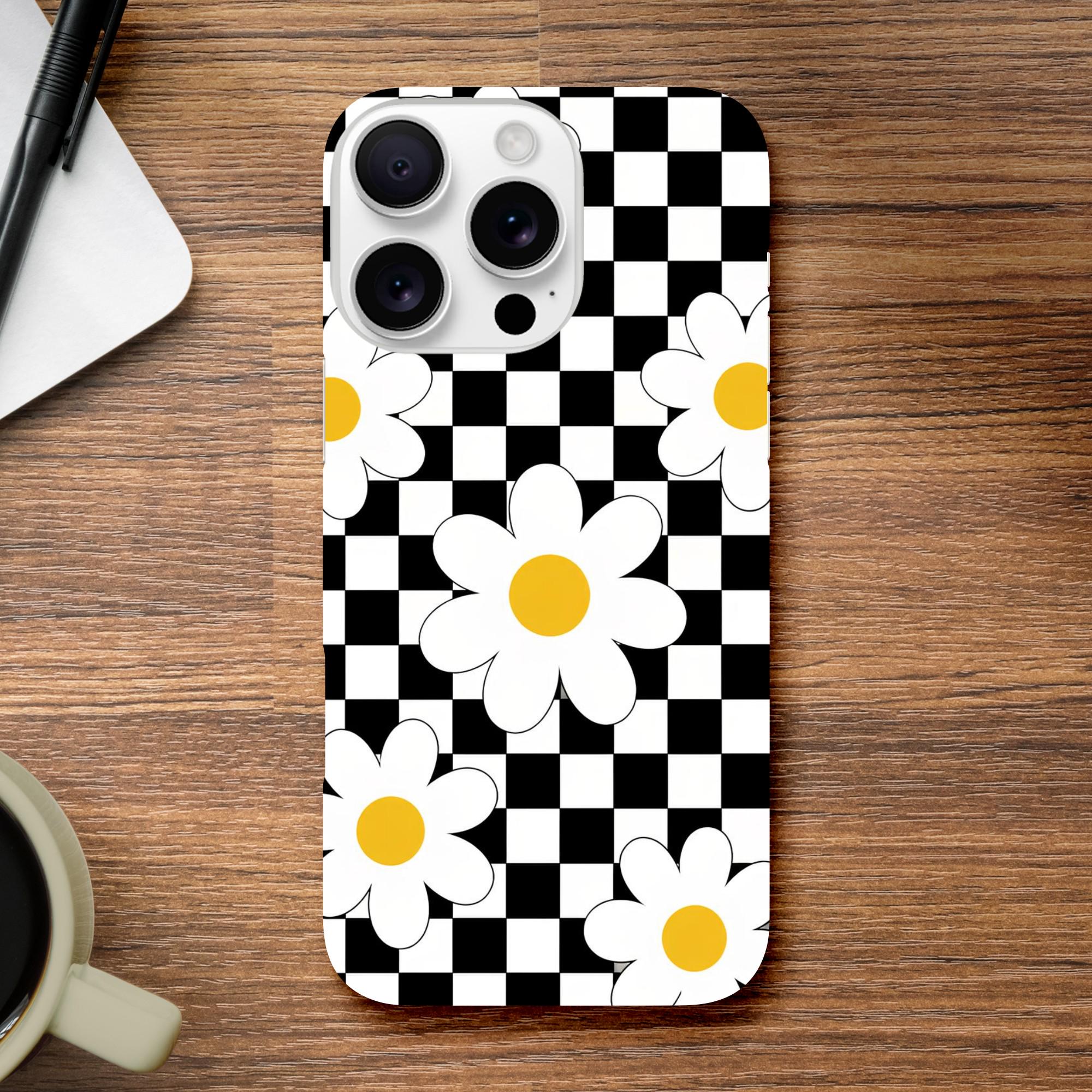 Checkerboard Daisy Phone Case, Retro Y2K Phone Case, Cute Daisy Pattern Case, Trendy Aesthetic Phone Case, Checkered Flower Case | Etsy product mockup