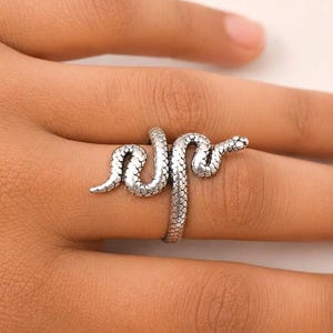 Sterling Silver Snake Wrap Ring, Oxidized Gothic Boho Statement Band