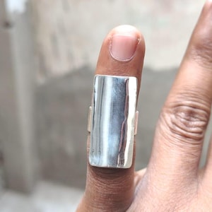 Sterling Silver Curved Bar Statement Ring, Wide Band Modern Jewelry