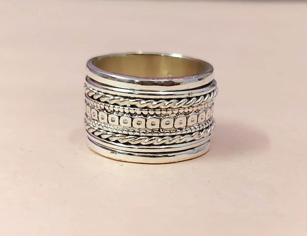 Sterling Silver Wide Band Spinner Ring | Boho Meditation Anxiety ...