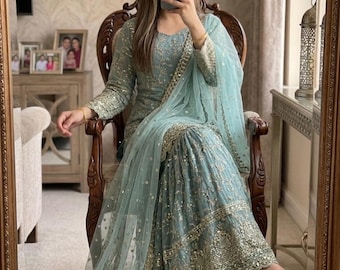 Premium blue Salwar Kameez For Women, Wedding Party wear Suits, Indian Outfits, Pakistani  Suits,Straight Salwar Suits, Ethnic wear