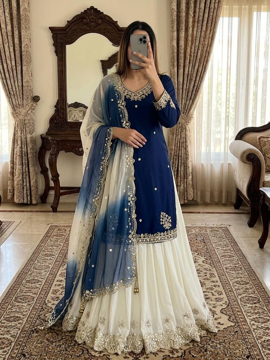 blue party dress pakistani Color Zinc blue Fabric