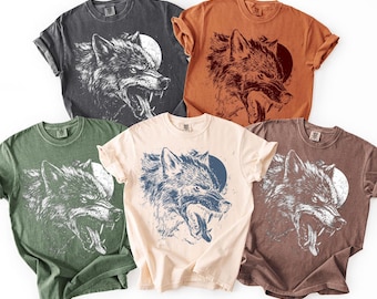 Maglietta con lupo ruggente, maglietta grafica boho con animali, maglietta con lupo in stile vintage, maglietta con animali selvatici, maglietta unisex avorio, regalo per amanti dei lupi