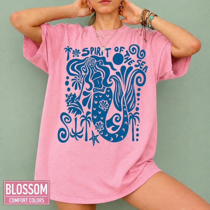 coastal aesthetic mermaid graphic tee blue ocean art