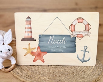 Personalisierte Erinnerungskiste Mädchen oder Junge – Holz Erinnerungsbox Geburt, Taufgeschenk, Holzkiste Baby maritim, liebevolles Geschenk