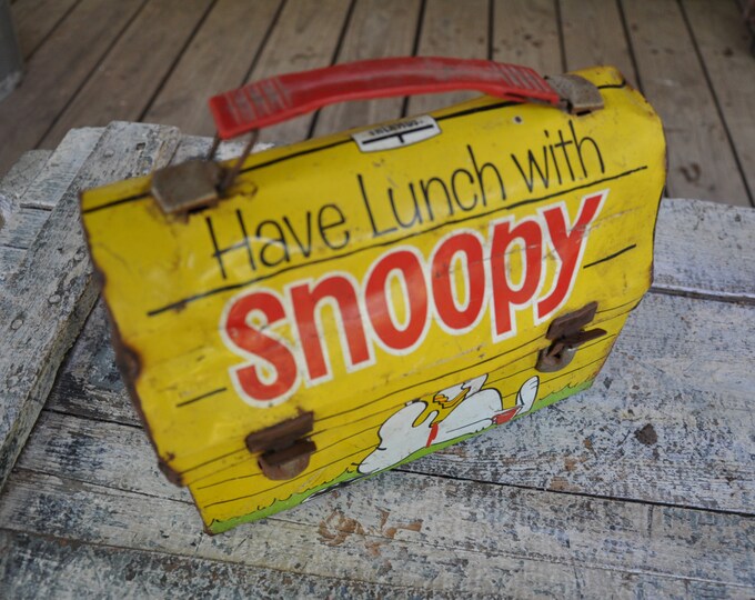 Vintage Yellow Metal Snoopy Lunch Pail Lunch Box Etsy