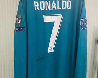 Retro Signed back Rea! Madrid 2017-2018 UEF!A Rona!do Long Sleeve Jersey Gift for lovers CR!7 Gift for men and kids