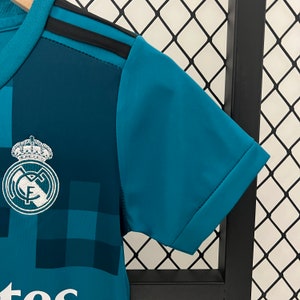 Retro Kids Cristiano Ronado No. 7 Football Uniform 2017-2018 Rea Madrid Blue Jersey Short & Long Sleeve Suit, Second Away Fan Jersey Set image 5