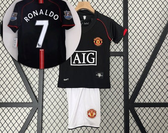 Retro Kids Cristiano Rona!do No. 7 Football Uniform 2007-208 Man Un!ted Away Jersey-Short & Long Sleeve Suit, Fan football jersey kids