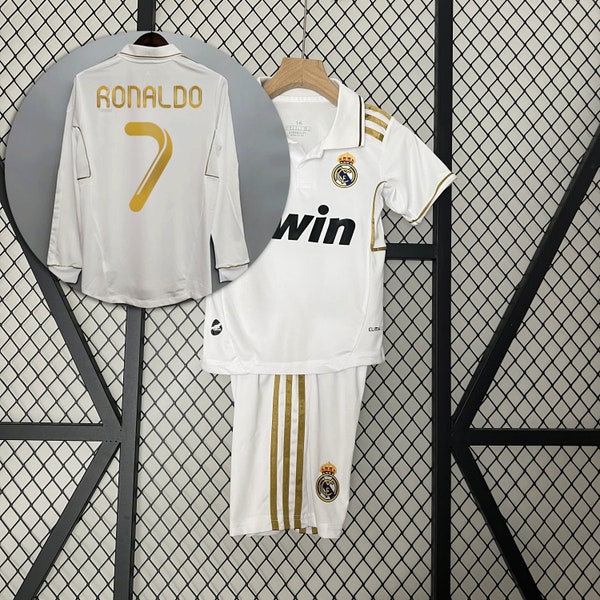 Retro Kids Cristiano Rona!do No. 7 Football Uniform 2011-2012 Rea! Madrid Home Jersey-Short & Long Sleeve Suit, Fan football jersey kids