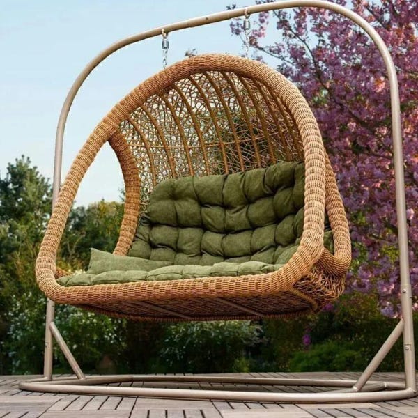 Dubbele hangende eierstoel met hoes Rotan schommelstoel voor buiten met standaard Patio Cocoon Loveseat 250 kg kussen inbegrepen